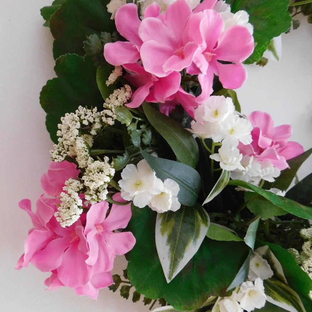 Handmade Geranium and whites Wreath for Front Door Spring Summer Gift‎